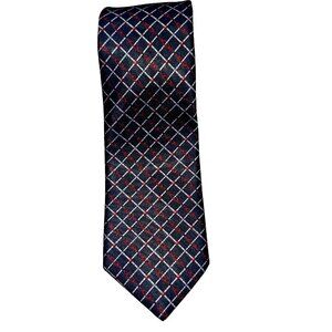 Van Heusen Geometric Tie Black Red Silver USA Power Dressing Silk Blend Vintage
